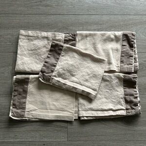 SET OF 6 LINEN PLACEMATS – MADE IN ITALY – NATURAL WITH TAUPE BORDER